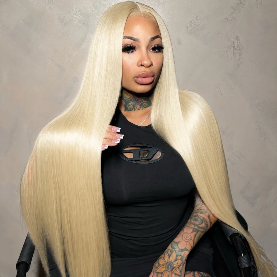 613 Blonde 13x6 HD Lace Frontal Wigs Pre Plucked Indian Raw Hair Straight 13x4 Lace Front Human Hair Wigs For Women 40 inch Honey Blonde Long Wigs Clearance Sale Bone Straight Wigs