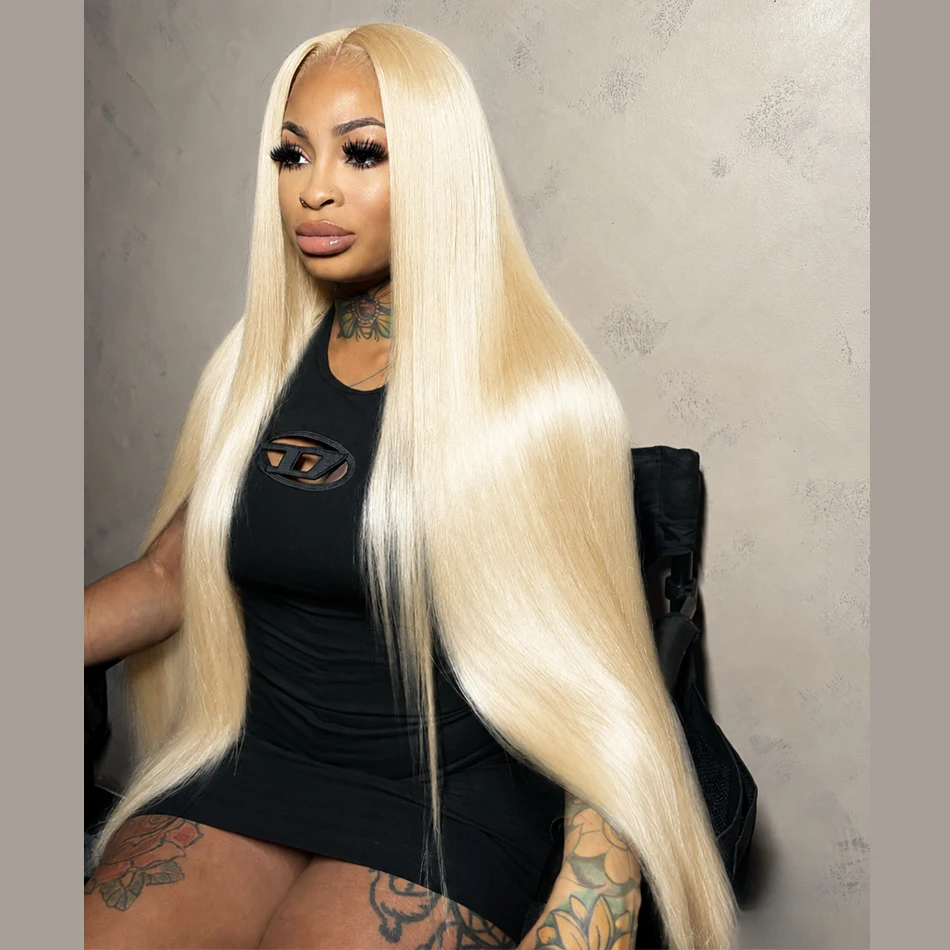 613 Blonde 13x6 HD Lace Frontal Wigs Pre Plucked Indian Raw Hair Straight 13x4 Lace Front Human Hair Wigs For Women 40 inch Honey Blonde Long Wigs Clearance Sale Bone Straight Wigs