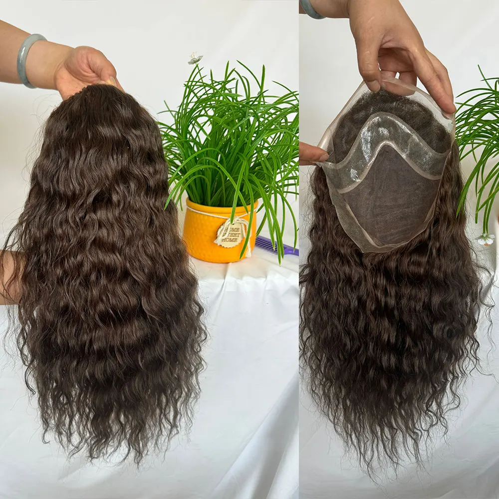 Durable Hair System For Men French Lace Front Mens Toupee Natural Wavy 8"x10"Hairpiece Natural Hairline Fine Mono Toupee for Men