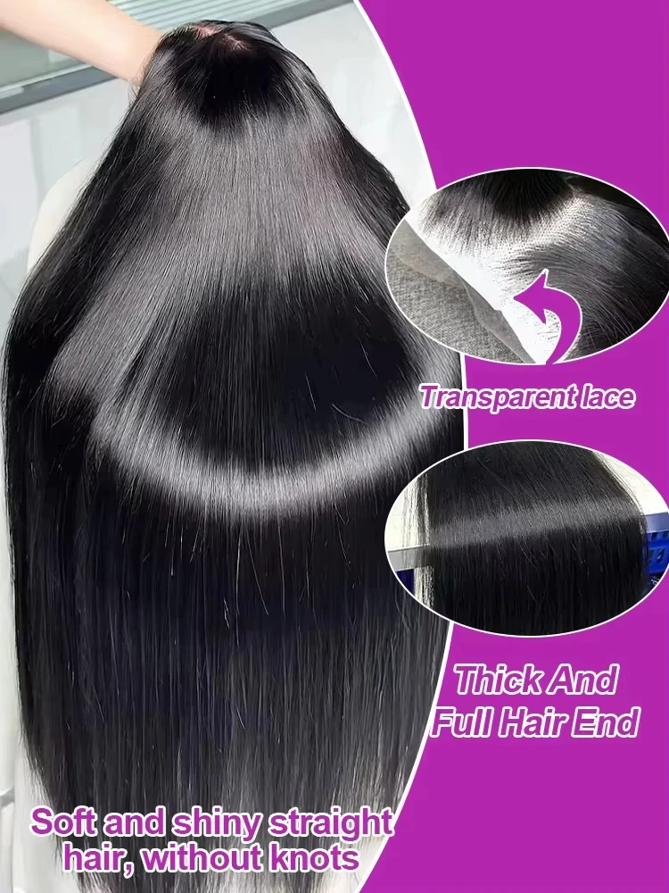Premium 40 Inch Extra Long 250% Density Natural Black 13x4 HD Lace Frontal Bone Straight Silky Soft 13x6 Remy Human Hair Wigs Pre Plucked Hairline Invisible Bleached Knots Wear and Go 5x5 Glueless Closure Thick Full Ends