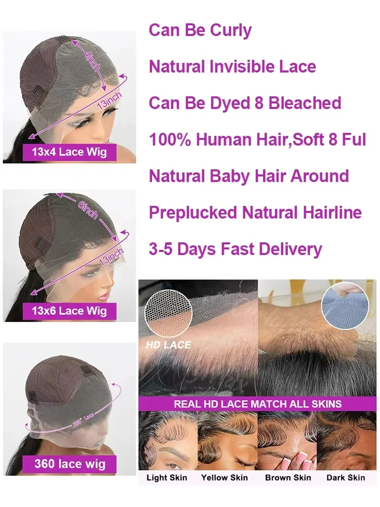 Premium 40 Inch Extra Long 250% Density Natural Black 13x4 HD Lace Frontal Bone Straight Silky Soft 13x6 Remy Human Hair Wigs Pre Plucked Hairline Invisible Bleached Knots Wear and Go 5x5 Glueless Closure Thick Full Ends
