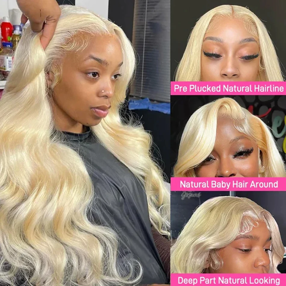 BB Face 13x6 HD Transparent Lace Frontal Human Hair Wigs 250 Density Body Wave 613 Blonde 13x4 Lace Front Brazilian Wigs Pre Plucked Natural Hairline 40inch Long Wavy Wigs