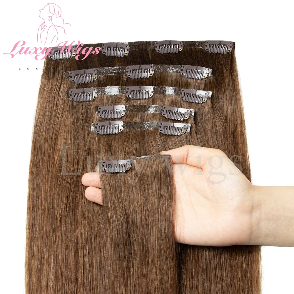 Invisible Clip In Hair Extensions Human Hair Balayge Blonde Brown Injected Seamless PU Weft Clip on Hair Extensions 7Pcs/set