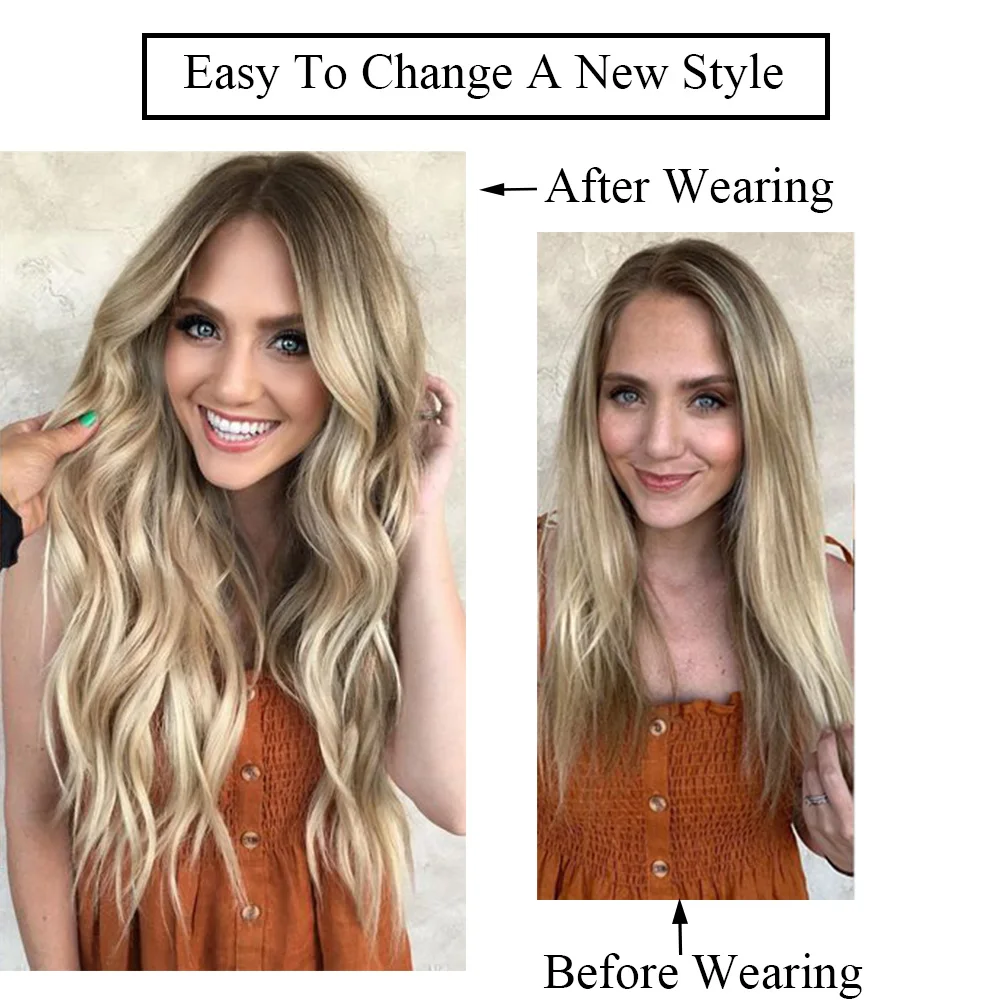 Invisible Clip In Hair Extensions Human Hair Balayge Blonde Brown Injected Seamless PU Weft Clip on Hair Extensions 7Pcs/set
