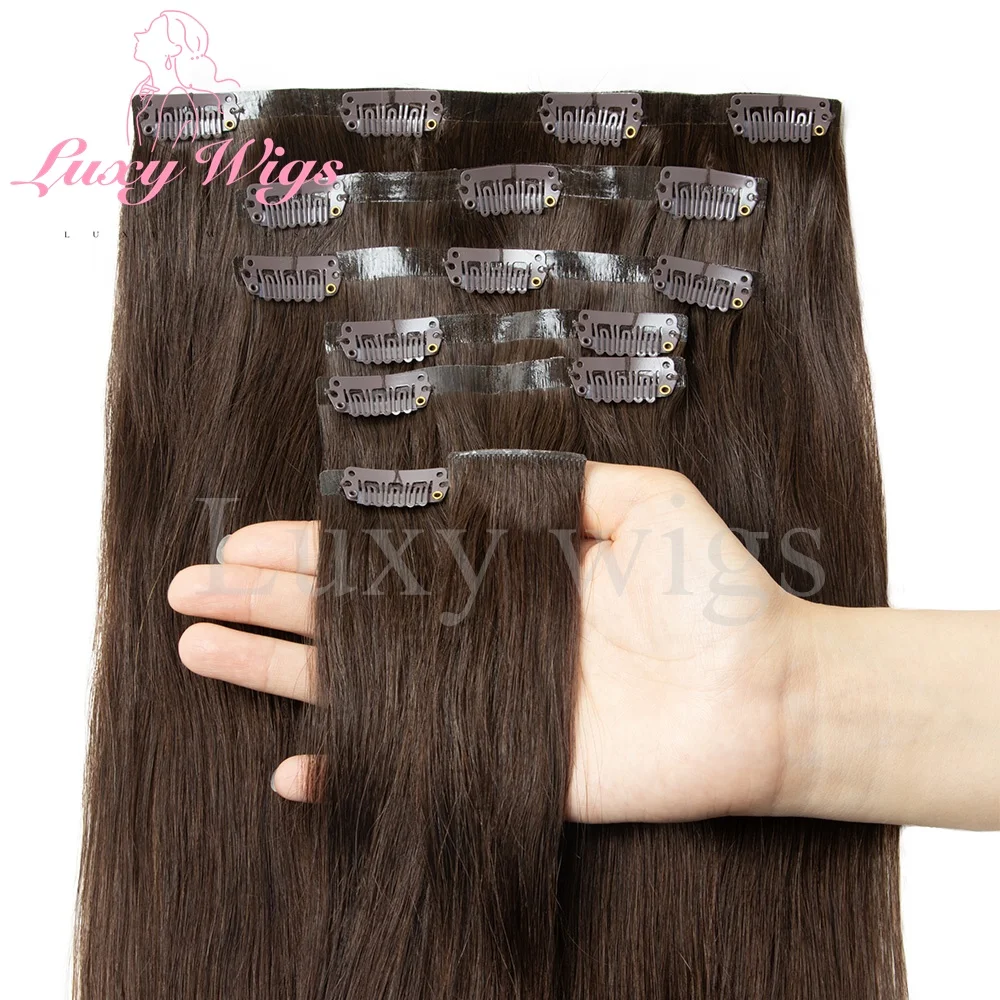 Invisible Clip In Hair Extensions Human Hair Balayge Blonde Brown Injected Seamless PU Weft Clip on Hair Extensions 7Pcs/set