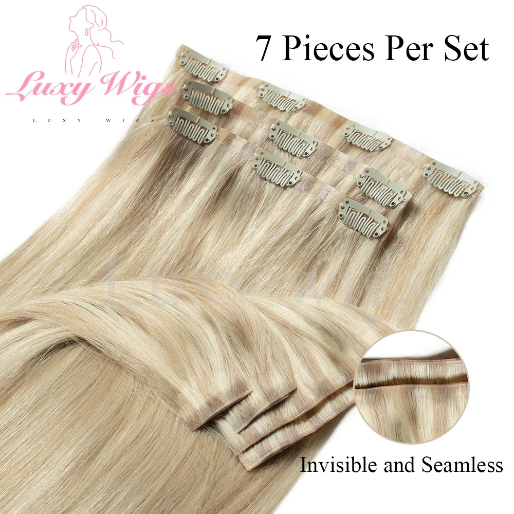 Invisible Clip In Hair Extensions Human Hair Balayge Blonde Brown Injected Seamless PU Weft Clip on Hair Extensions 7Pcs/set