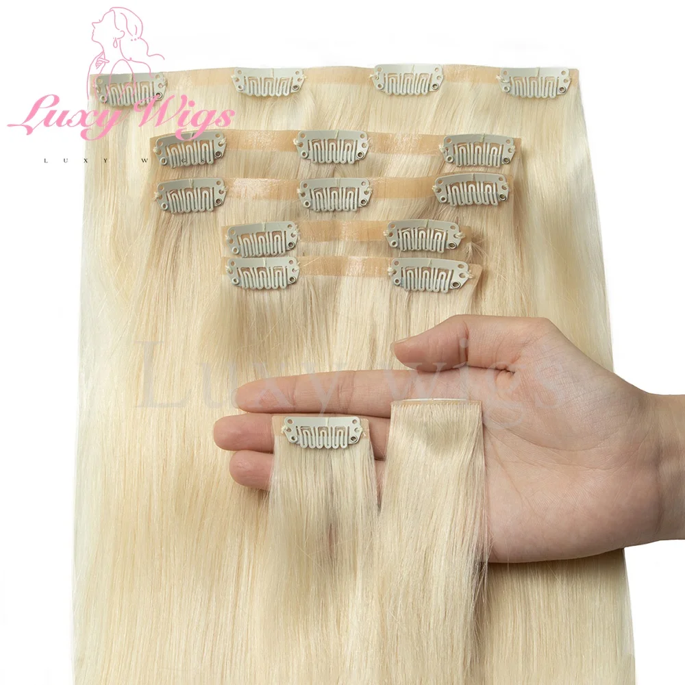 Invisible Clip In Hair Extensions Human Hair Balayge Blonde Brown Injected Seamless PU Weft Clip on Hair Extensions 7Pcs/set