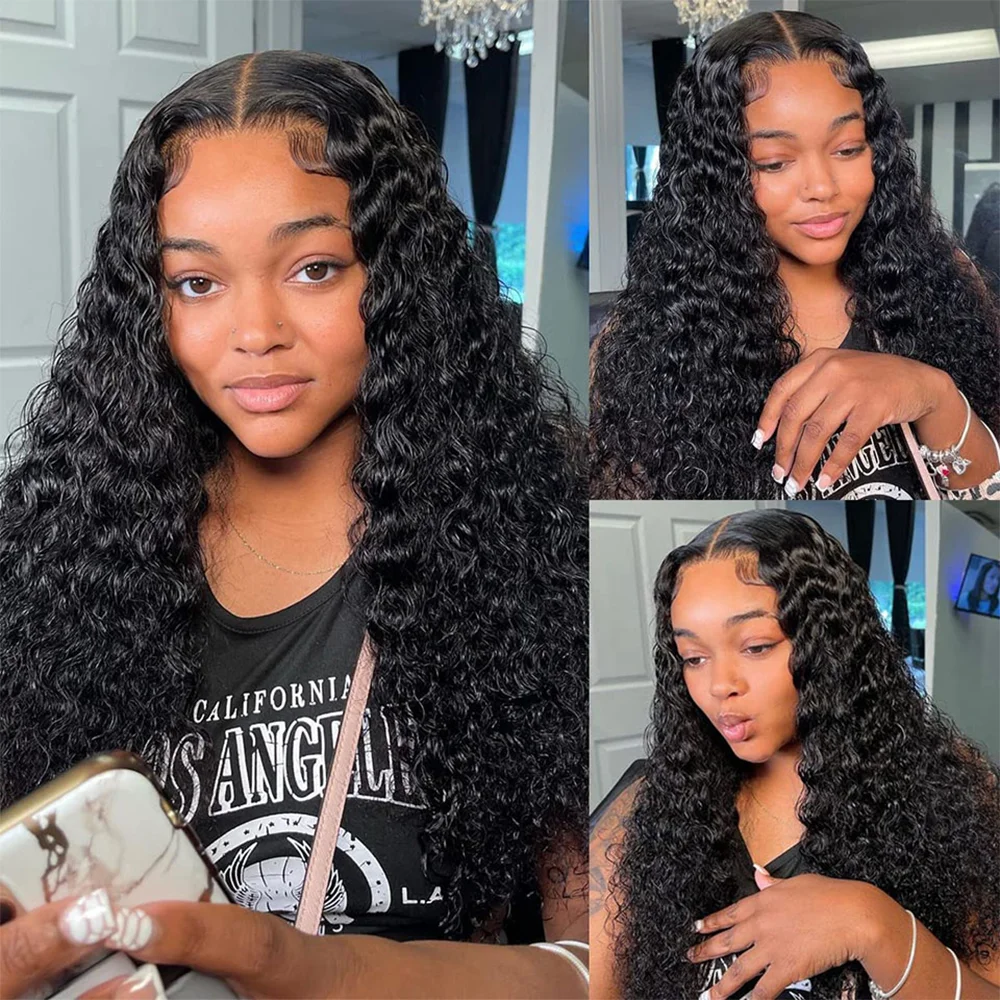 Deep Wave Natural Hair Extensions with Closure Brazilian Unprocessed Remy Human Hair Weave, 4x4 Lace Closure with 3/4 Bundles