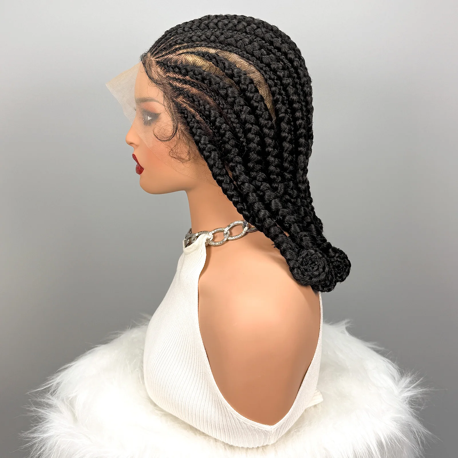 Handmade Synthetic Bantu Braiding Wigs Full Lace Natural Cornrow Braided Wigs for Black Women 16inch African Braids Hair Wigs
