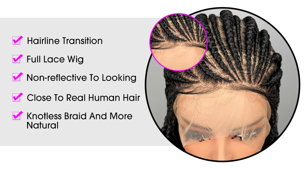 Handmade Synthetic Bantu Braiding Wigs Full Lace Natural Cornrow Braided Wigs for Black Women 16inch African Braids Hair Wigs