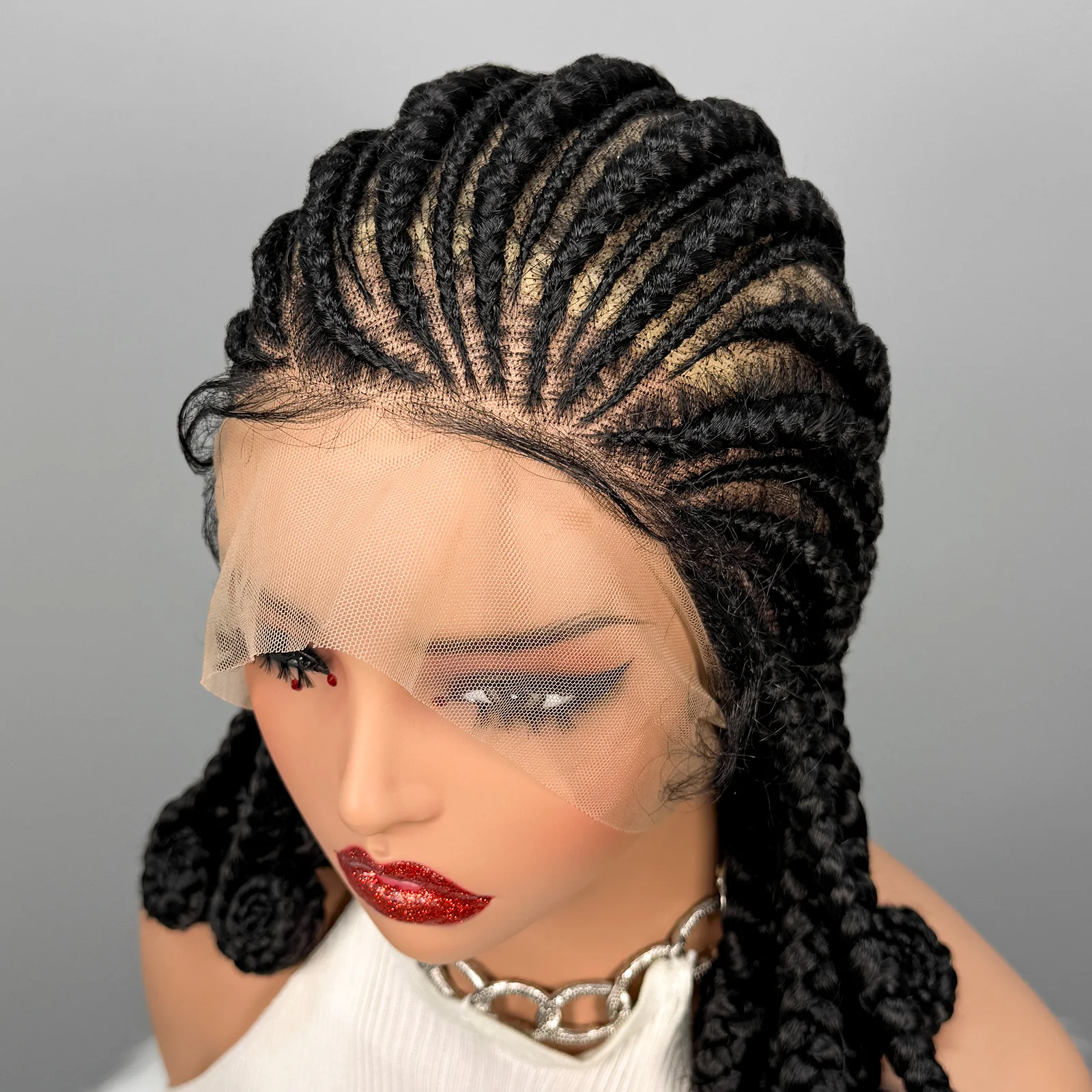 Handmade Synthetic Bantu Braiding Wigs Full Lace Natural Cornrow Braided Wigs for Black Women 16inch African Braids Hair Wigs