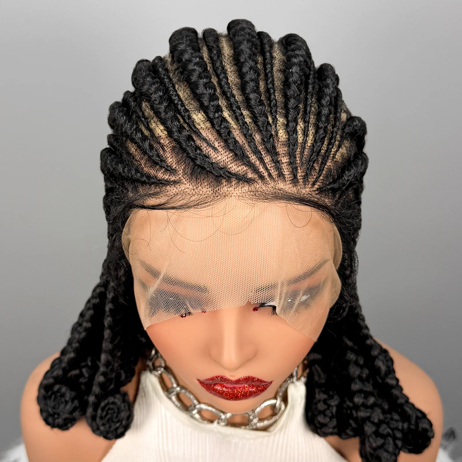 Handmade Synthetic Bantu Braiding Wigs Full Lace Natural Cornrow Braided Wigs for Black Women 16inch African Braids Hair Wigs