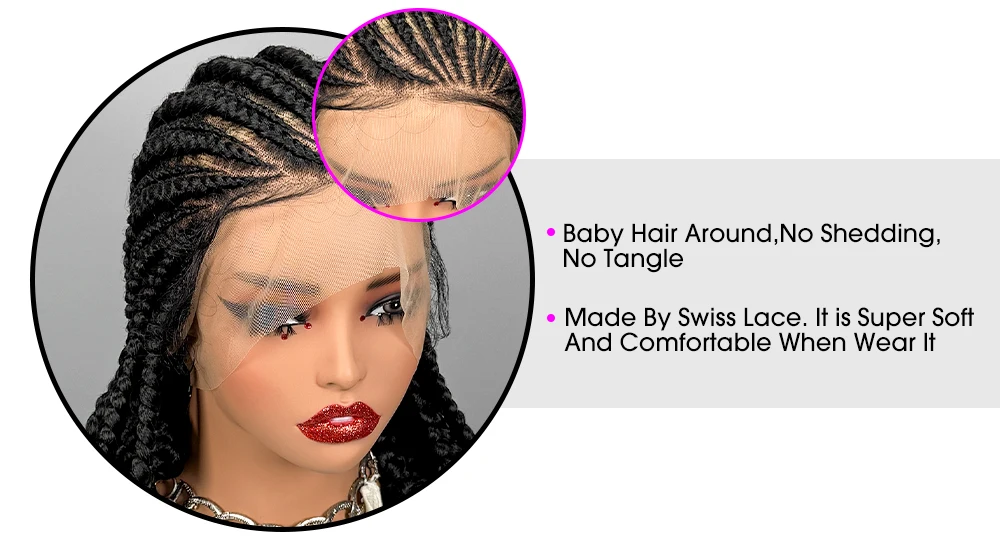 Handmade Synthetic Bantu Braiding Wigs Full Lace Natural Cornrow Braided Wigs for Black Women 16inch African Braids Hair Wigs