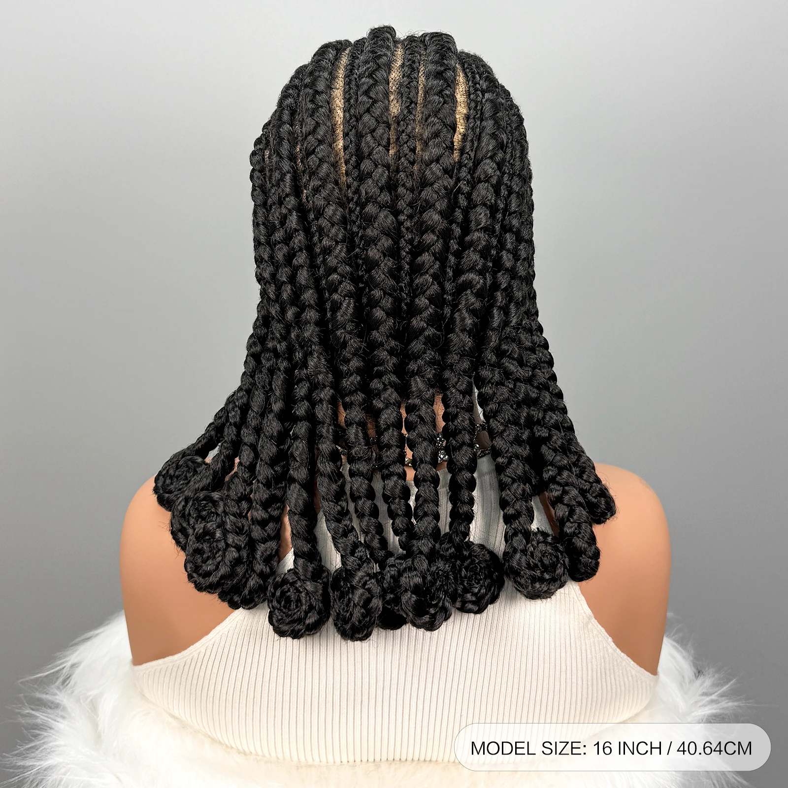 Handmade Synthetic Bantu Braiding Wigs Full Lace Natural Cornrow Braided Wigs for Black Women 16inch African Braids Hair Wigs