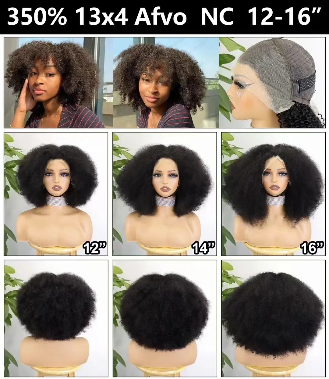 350% Density Afro Kinky Curly Wigs 13x4 4x4 Lace Frontal Short Bouncy Curly Bob Human Hair Wigs Natural Hairline for Black Women