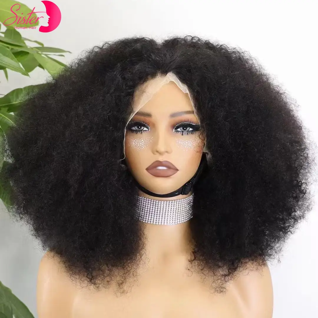 350% Density Afro Kinky Curly Wigs 13x4 4x4 Lace Frontal Short Bouncy Curly Bob Human Hair Wigs Natural Hairline for Black Women