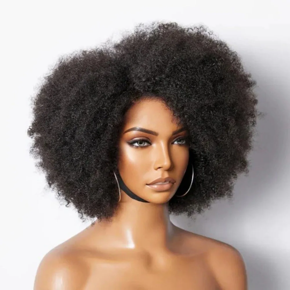 250% Density Afro Wigs for Black Women Kinky Curly Lace Front Wig Afro Short Bob Human Hair Wig 13x4x2 Lace Natural Hairline