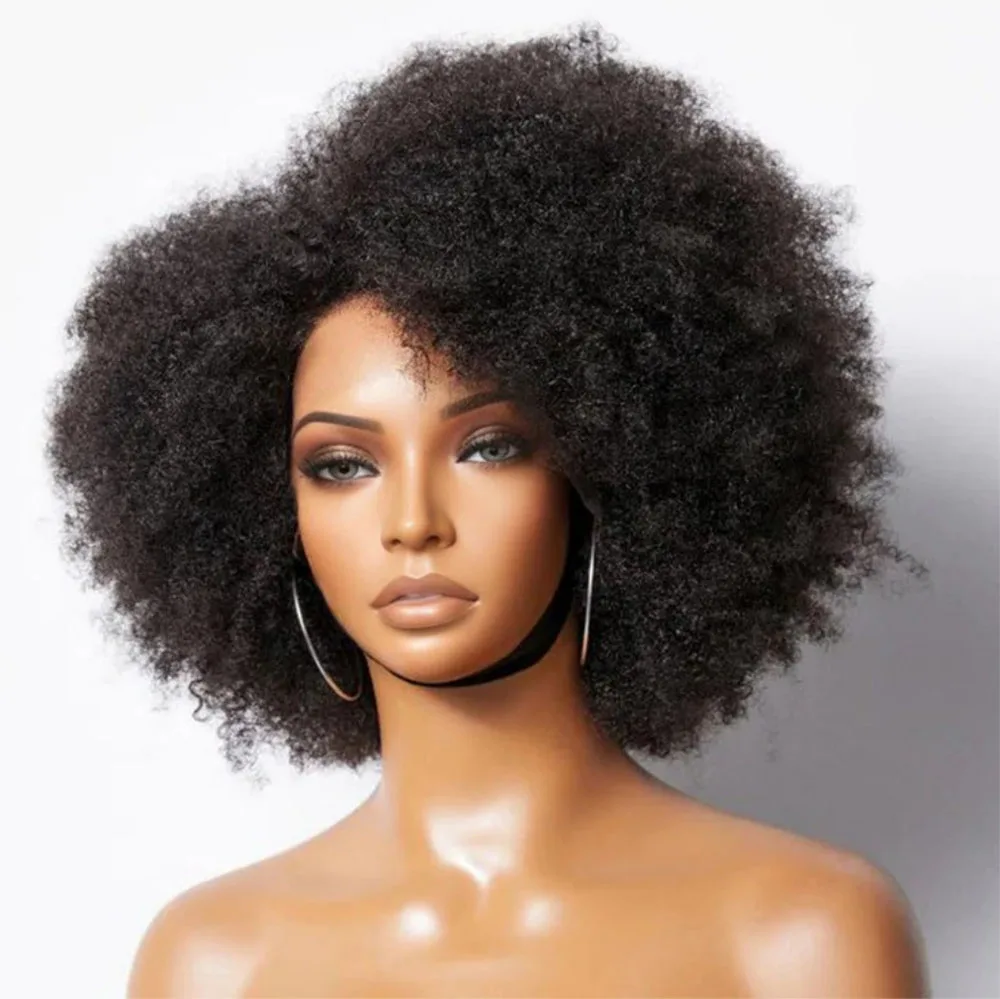 250% Density Afro Wigs for Black Women Kinky Curly Lace Front Wig Afro Short Bob Human Hair Wig 13x4x2 Lace Natural Hairline