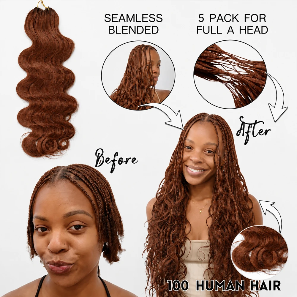 Brown Color Body Wave Crochet Human Hair Miracle Knots Feather Extensions Pre Separated For Boho Braids Lightweight Quick Install Natural Full Ends Reusable Protective Style Long Lasting Hair For Black Women
