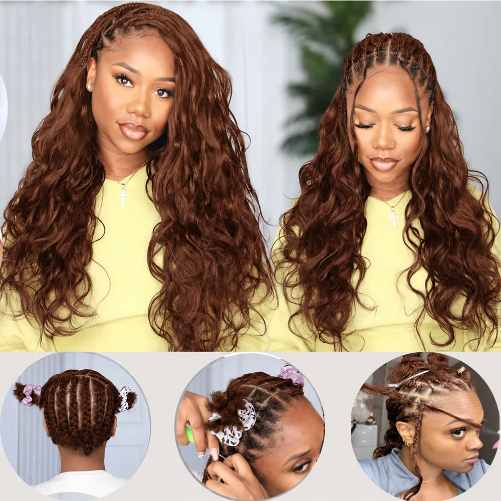 Brown Color Body Wave Crochet Human Hair Miracle Knots Feather Extensions Pre Separated For Boho Braids Lightweight Quick Install Natural Full Ends Reusable Protective Style Long Lasting Hair For Black Women