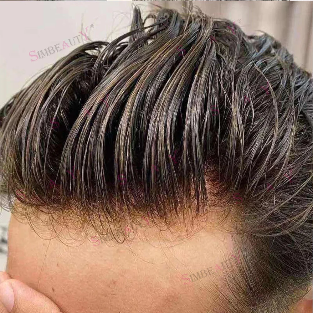 Men's Super Natural Hairline Toupee 1B50 1B80 Dark Brown Gray Black Transparent PU Undetectable Durable Thin Micro Skin Prosthes