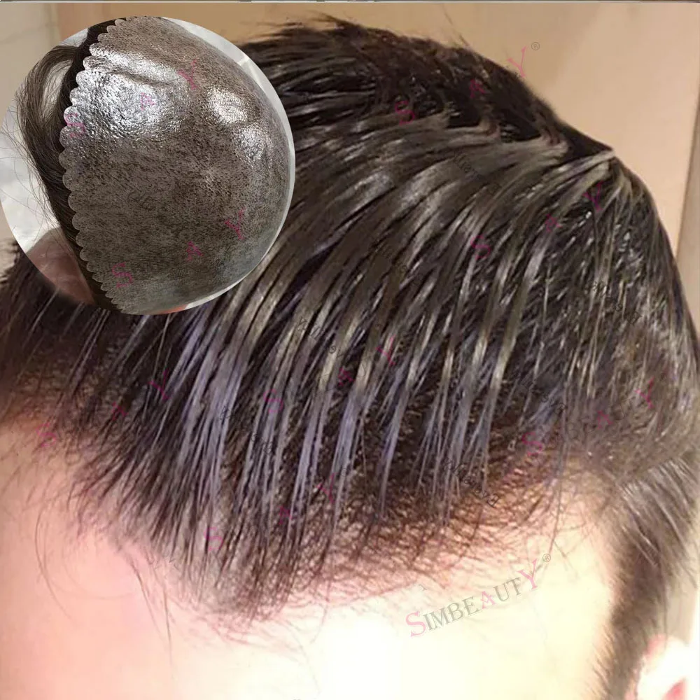 Men's Super Natural Hairline Toupee 1B50 1B80 Dark Brown Gray Black Transparent PU Undetectable Durable Thin Micro Skin Prosthes