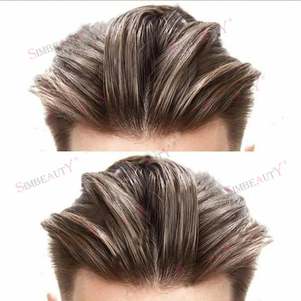 Men's Super Natural Hairline Toupee 1B50 1B80 Dark Brown Gray Black Transparent PU Undetectable Durable Thin Micro Skin Prosthes