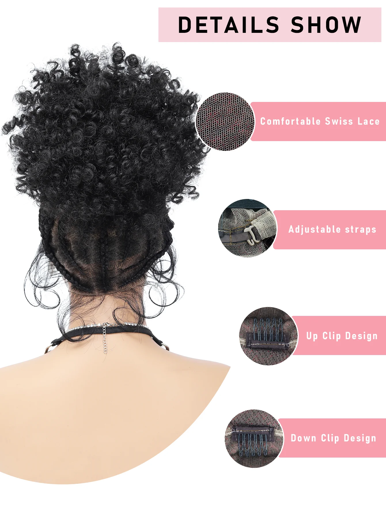 Synthetic Braided Wig with Buns Full Lace Cornrow Braids Wig for Black Women Frontal Braiding Wigs with Ponytail 10 inches