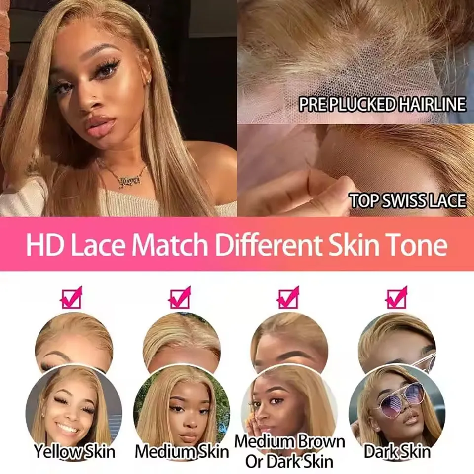 Smilegirl 260% Density Honey Blonde 13x6 HD Lace Front Human Hair Wigs Straight #27 Colored Brazilian Glueless 13x4 Lace Frontal Wig Women