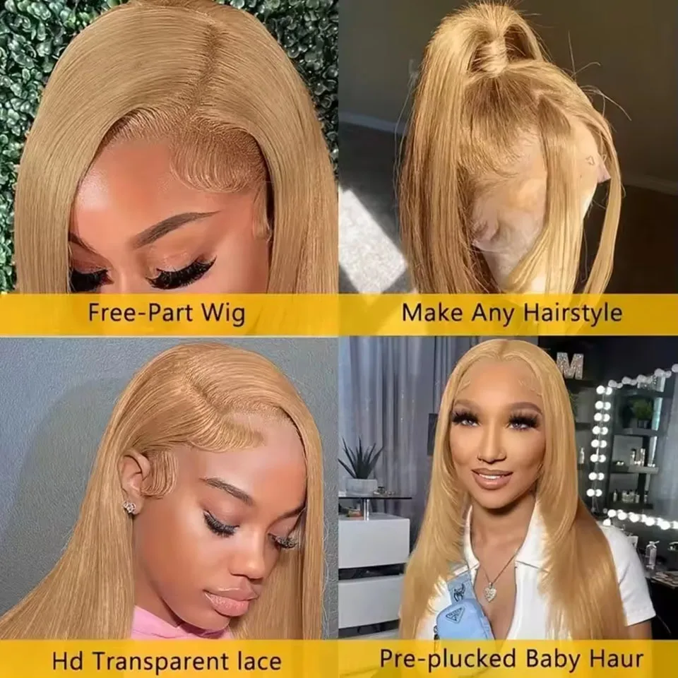 Smilegirl 260% Density Honey Blonde 13x6 HD Lace Front Human Hair Wigs Straight #27 Colored Brazilian Glueless 13x4 Lace Frontal Wig Women