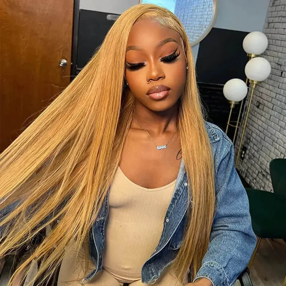 Smilegirl 260% Density Honey Blonde 13x6 HD Lace Front Human Hair Wigs Straight #27 Colored Brazilian Glueless 13x4 Lace Frontal Wig Women