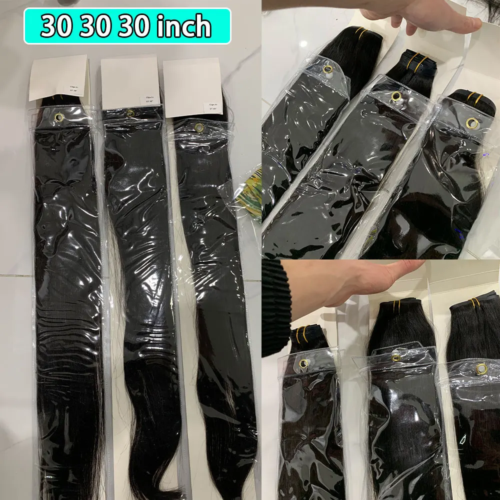 Raw Virgin Clip In Hair Extension 100% Human Hair Natural Black 100 Grams 7 Pieces Clip-On Hair Piece Full Head 16-30 Inch