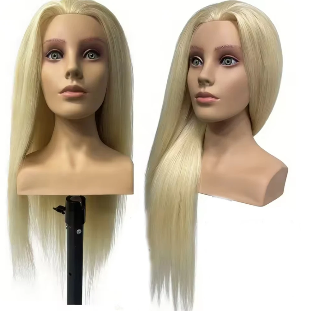 24"Mannequin Head With 95% Real Hair Manikin Training Head WIth Shoulder For Styling Cosmetology Hairdresser Barber Practicing