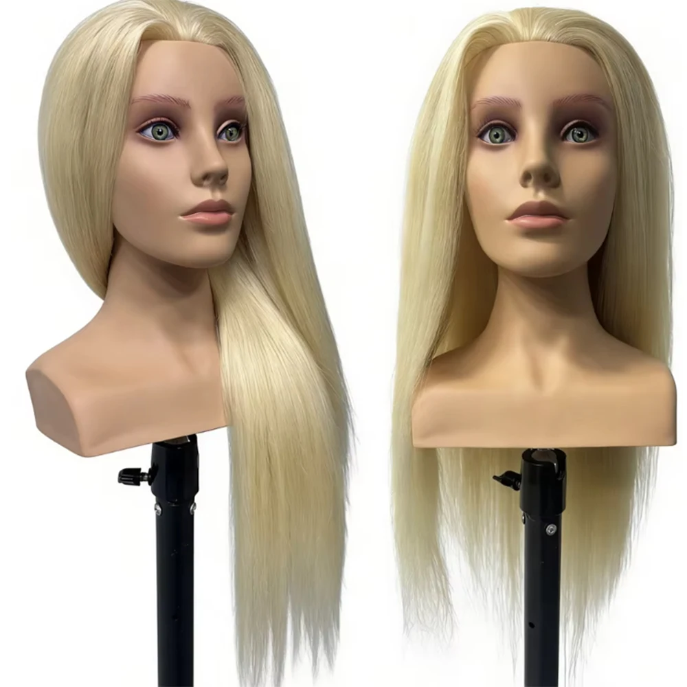 24"Mannequin Head With 95% Real Hair Manikin Training Head WIth Shoulder For Styling Cosmetology Hairdresser Barber Practicing