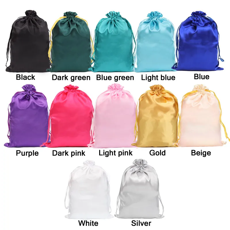 100Pcs Wholesale Silk Satin Bags Hair Packaging Bags Logo Custom Soft Silky Pouches Wigs Bags Hair Tools Storage Bags Home Salon