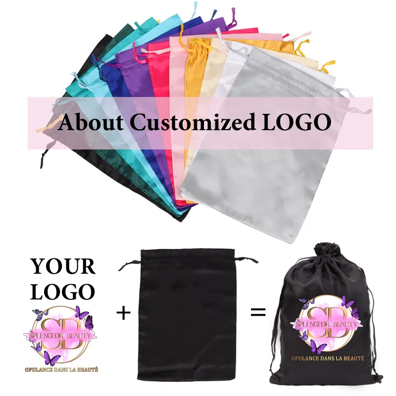 100Pcs Wholesale Silk Satin Bags Hair Packaging Bags Logo Custom Soft Silky Pouches Wigs Bags Hair Tools Storage Bags Home Salon