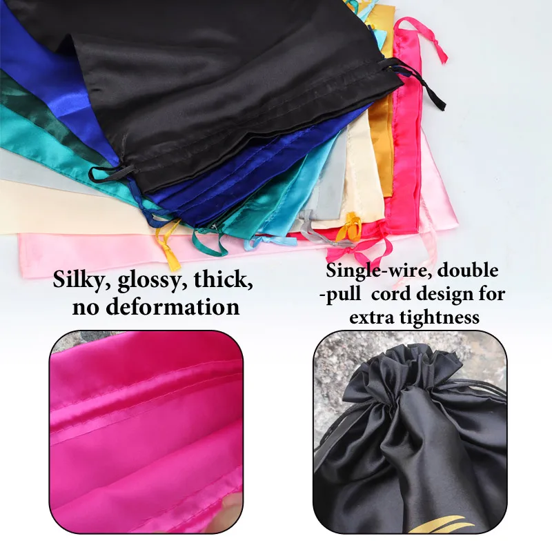 100Pcs Wholesale Silk Satin Bags Hair Packaging Bags Logo Custom Soft Silky Pouches Wigs Bags Hair Tools Storage Bags Home Salon