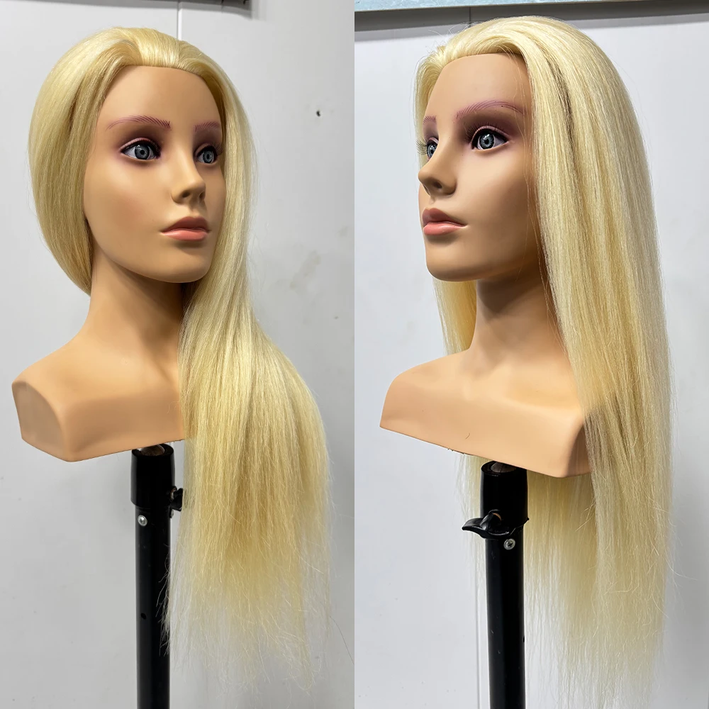 Long Hair Mannequin Head for Hair Styling Human Hair Doll Head for Braiding Cutting Practice Beautiful Female Salon Training