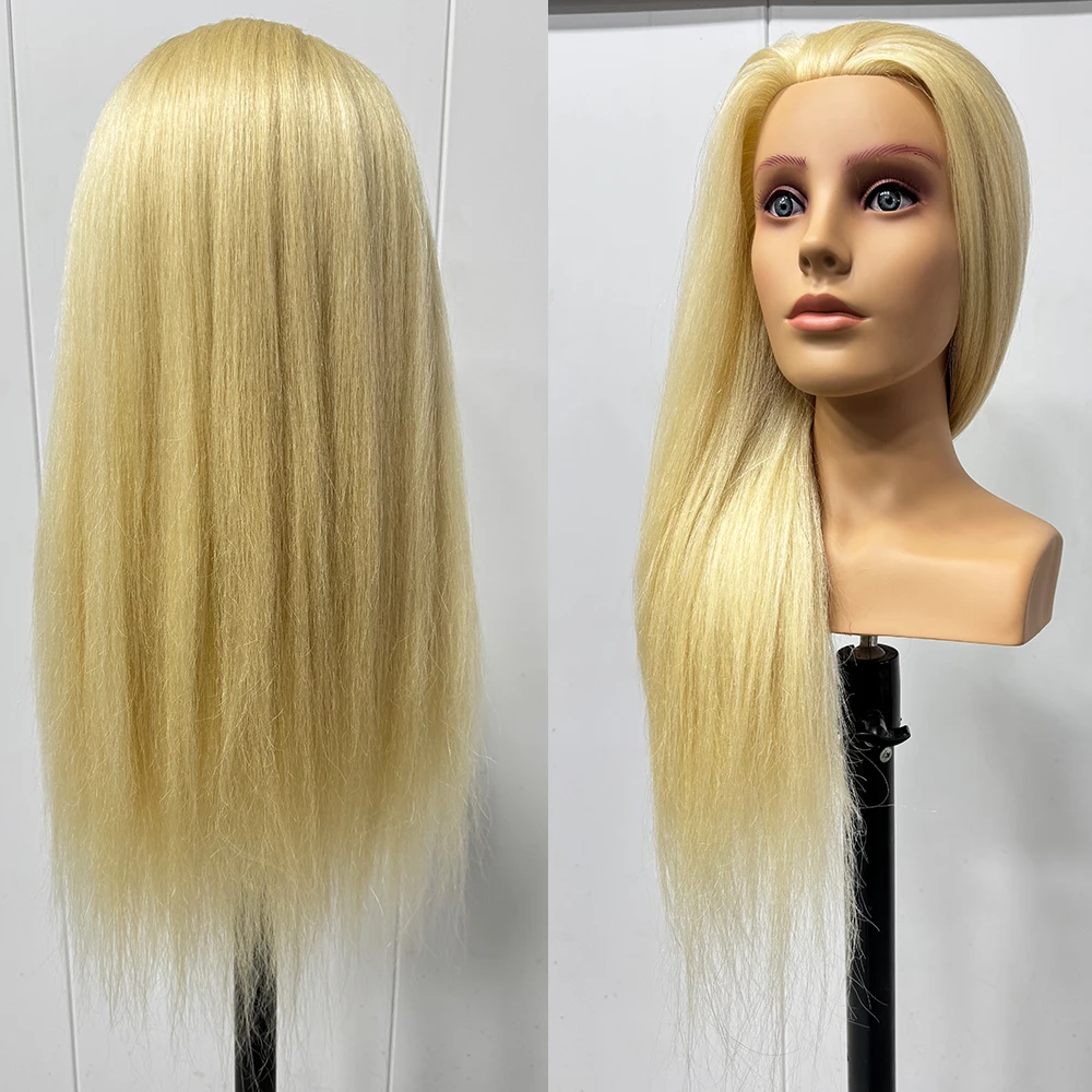 Long Hair Mannequin Head for Hair Styling Human Hair Doll Head for Braiding Cutting Practice Beautiful Female Salon Training