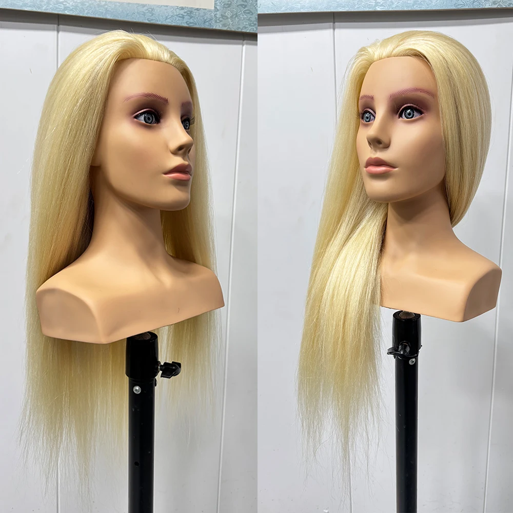 Long Hair Mannequin Head for Hair Styling Human Hair Doll Head for Braiding Cutting Practice Beautiful Female Salon Training