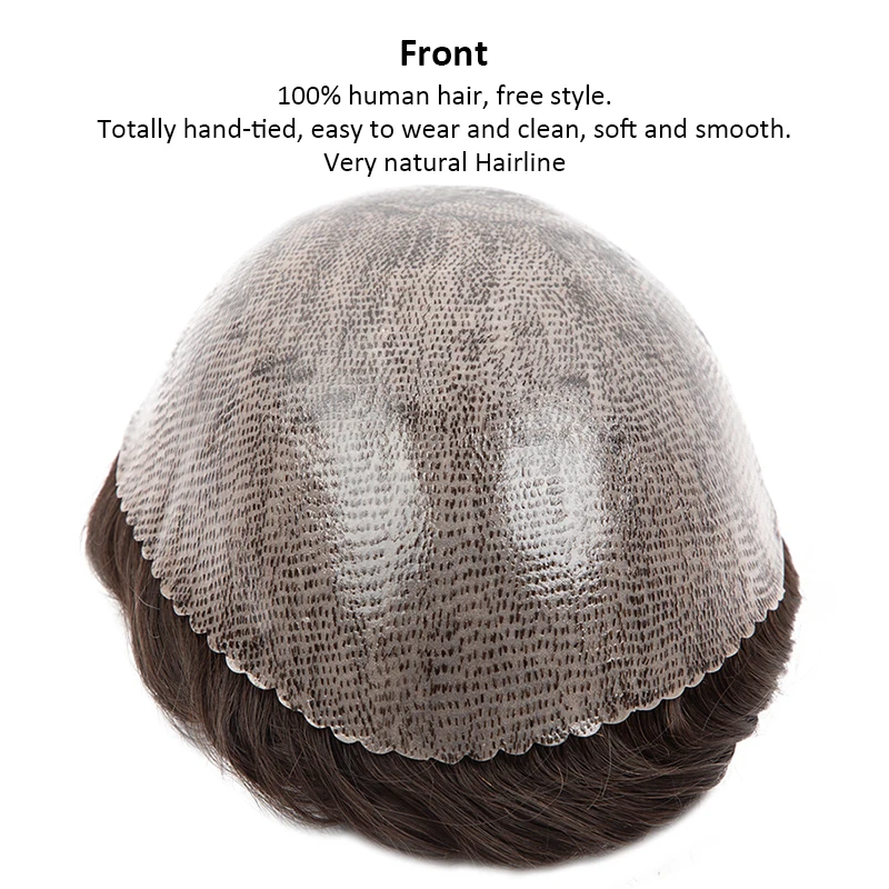 New Wigs Men Toupee Full PU 0.12-0.14cm ISKIN With Knots Men's Capillary Prosthesis Indian Real Human Hair Wig Natural Hairpiece
