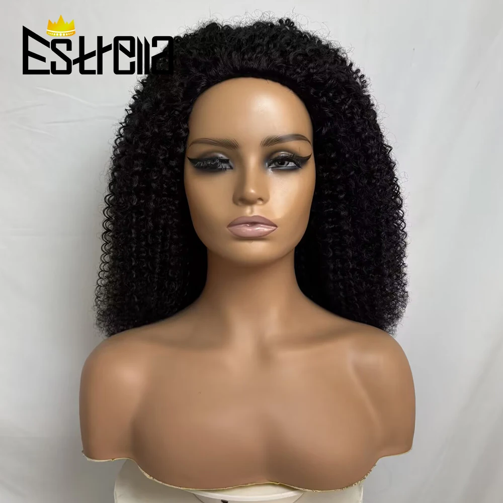 New Half Wig Wear & Go Drawstring Band Seamless Clip Ins Human Wig No Glue 4C Afro Kinky Remy Half Head Human Hair Wig for Women
