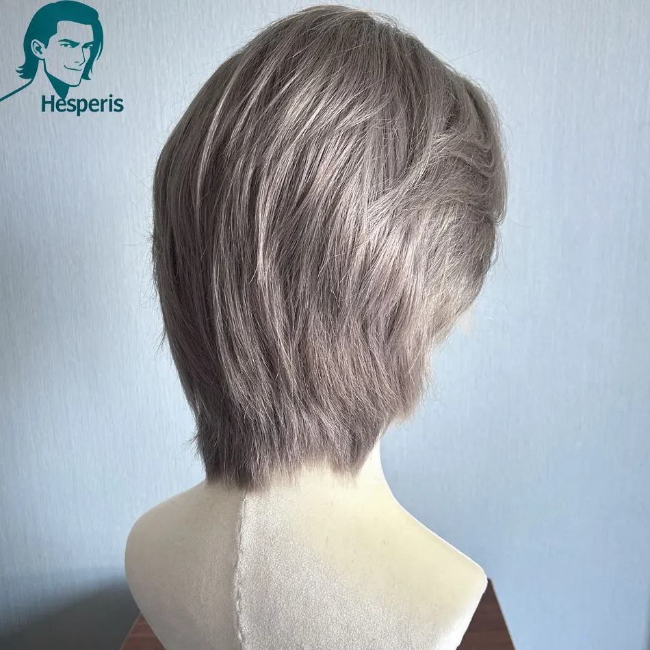 Hesperis Dark Gray Men's Human Hair Wigs Glueless Fashion Short Pre Plucked 13x4 Lace Front Wigs Cosplay Highlight Black Grey
