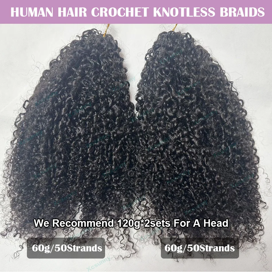 K​inky Curly Crochet Human Hair Extensions Afro Kinky Pre-Separated Knotless Crochet Human Hair With Loop For Twist Boho Braids