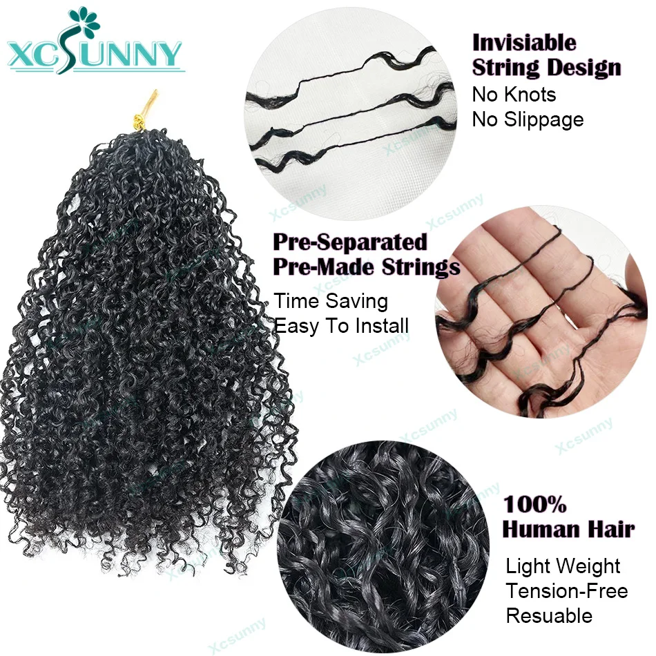 K​inky Curly Crochet Human Hair Extensions Afro Kinky Pre-Separated Knotless Crochet Human Hair With Loop For Twist Boho Braids