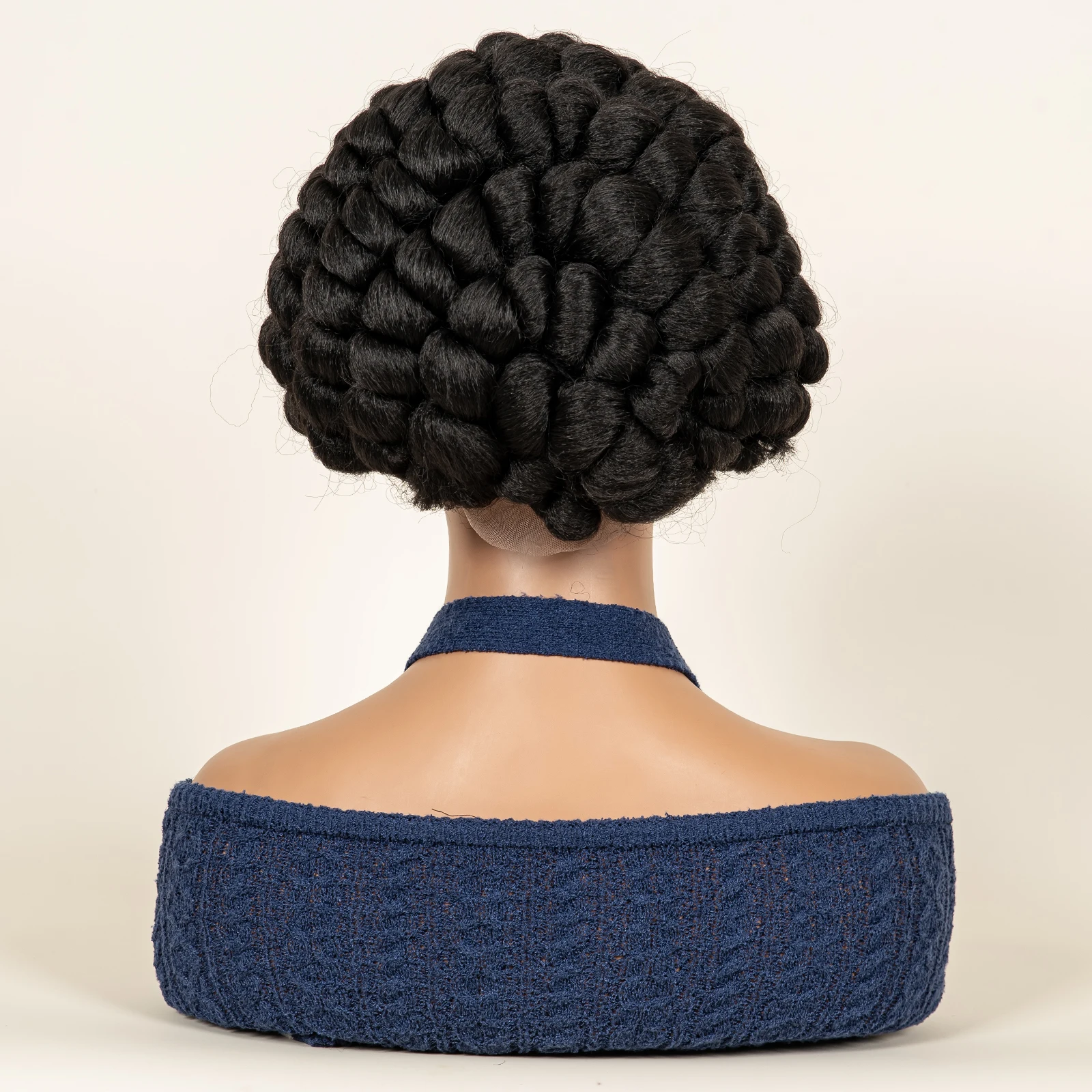 Synthetic Cornrow Braids Turban Wig Pre-Plucked Full Lace Braided Bantu Wig with Baby Hair 8Inch Natural Black for Black Women