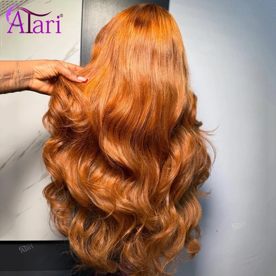 Ginger Orange with Bangs 13x4 Lace Front Body Wave Brazilian Wig Transparent 13x6 Lace Frontal Human Hair Wigs Pre Plucked