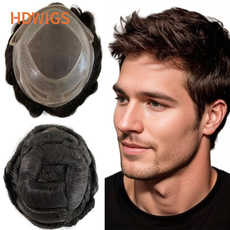 Versalite HD Lace PU Men Toupee Real Indian Human Hair Wigs Lace PU Hair Wig Hair System Male Capillary Prosthesis Hairline