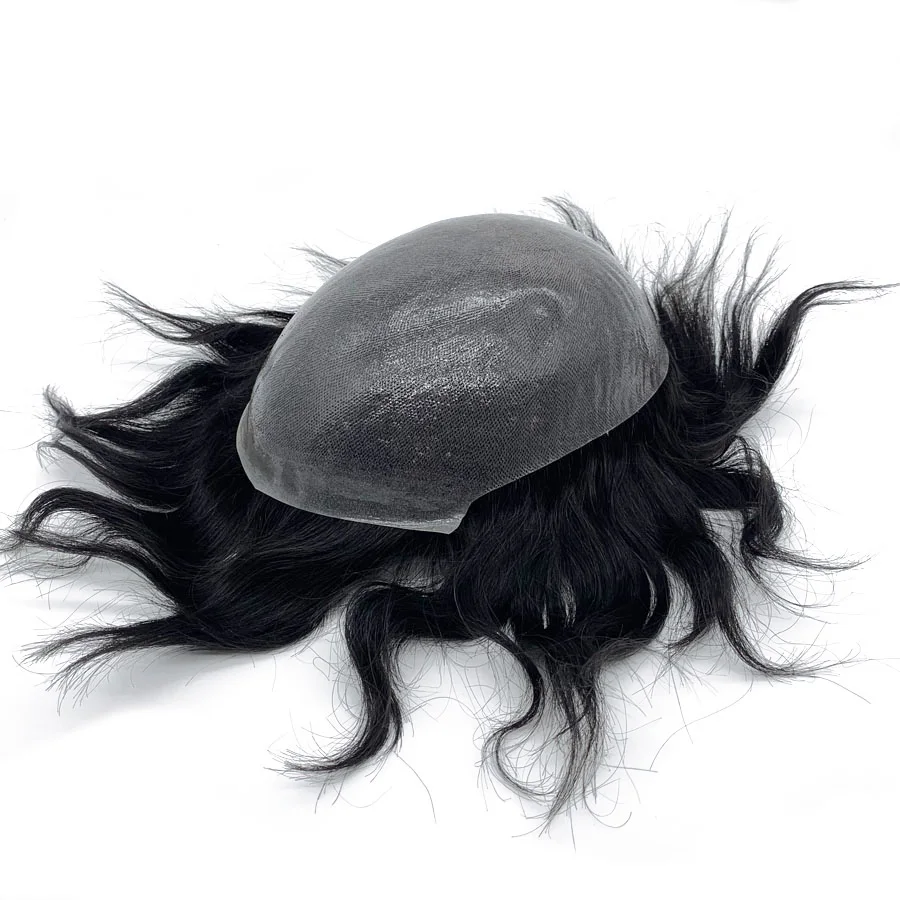 Men's Wig Human Hair Indian Remy Mens Toupee Skin Base 8x10 Inch Size Stock for Male Hair Replacement Systems