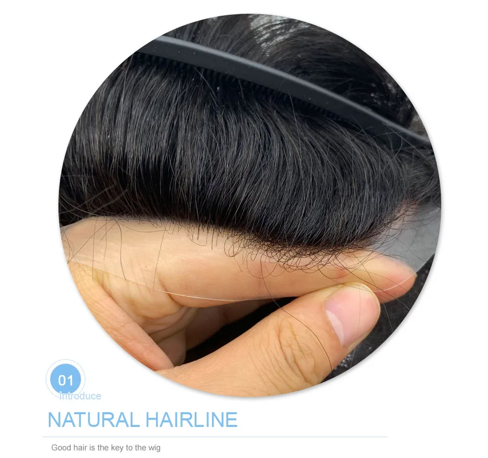 Men's Wig Human Hair Indian Remy Mens Toupee Skin Base 8x10 Inch Size Stock for Male Hair Replacement Systems